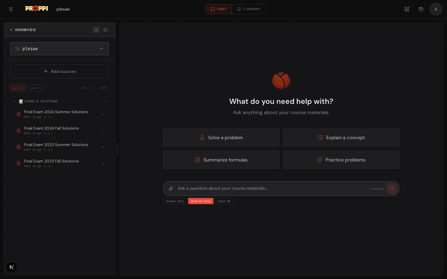 Proppi App Interface with Source Library